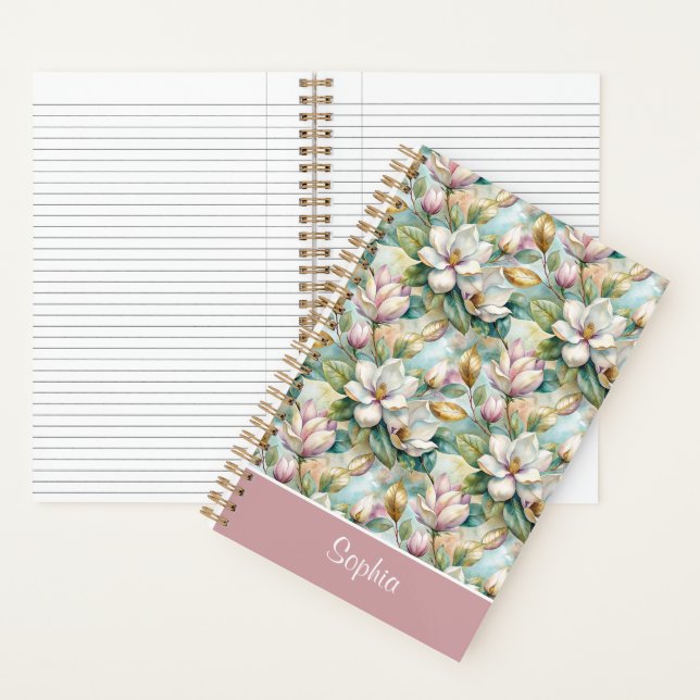 Custom Pattern Elegant Magnolia Flowers Notebook (Inside)