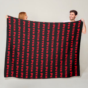 Custom Pattern Repeating Red Name Black Fleece Blanket