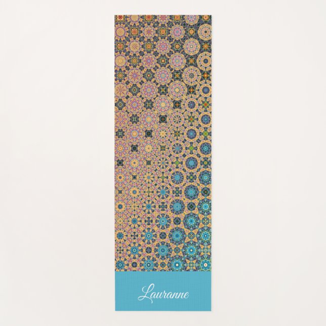 Custom pattern turquoise and gold mandala  yoga mat (Front)