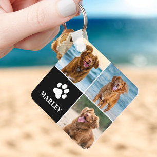 Custom Paw Love Dog Lover Name Photo 3 Collage Pet Key Ring