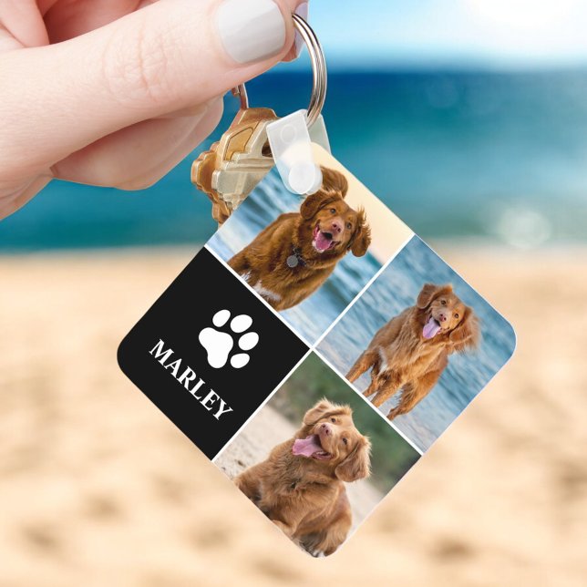 Custom Paw Love Dog Lover Name Photo 3 Collage Pet Key Ring (Creator Uploaded)