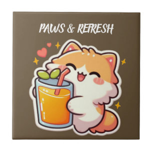 Custom Paws and Refresh Cute Cat Design Ceramic Tile