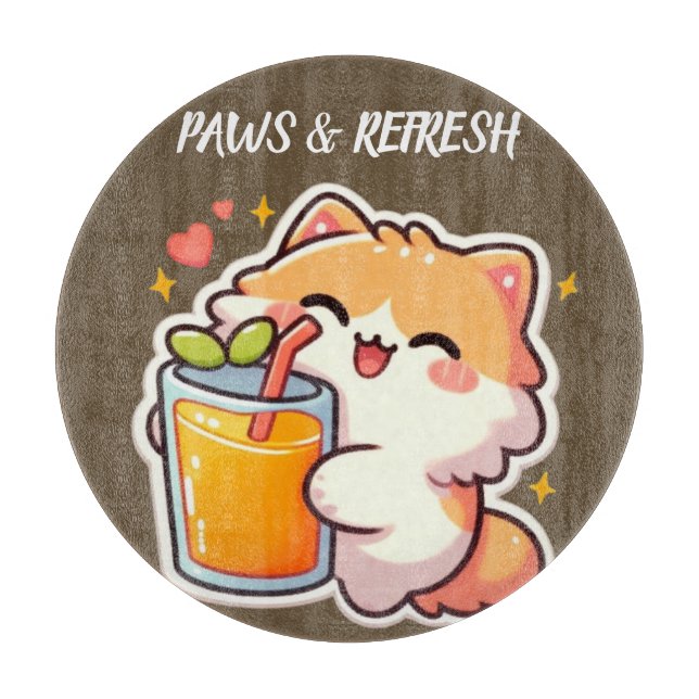 Custom Paws and Refresh Cute Cat Design Cutting Board (Front)