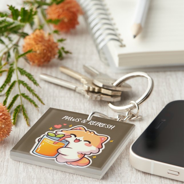 Custom Paws and Refresh Cute Cat Design Key Ring (Front Right)