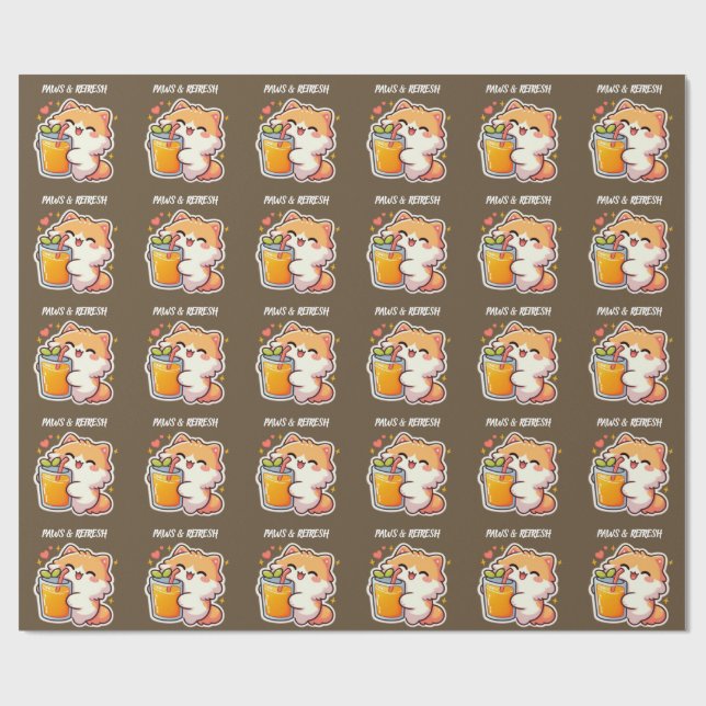Custom Paws and Refresh Cute Cat Design Wrapping Paper (Flat)