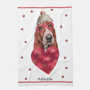 Custom Paws Dog Lover Valentine Gift Basset Hound Tea Towel