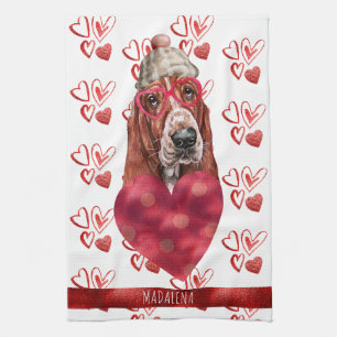 Custom Paws Dog Lover Valentine Gift Basset Hound Tea Towel