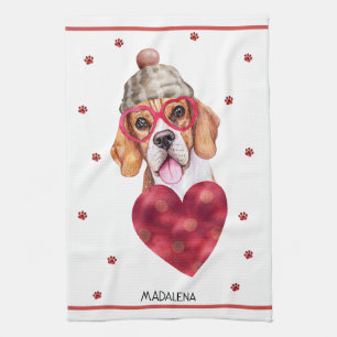 Custom Paws Dog Lover Valentine Gift Beagle Tea Towel