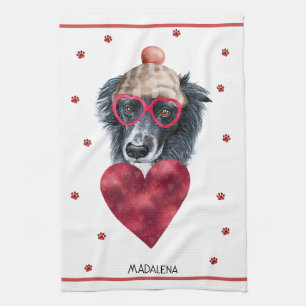 Custom Paws Dog Lover Valentine Gift Border Collie Tea Towel