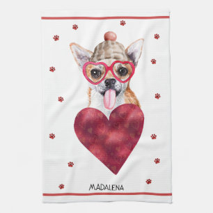 Custom Paws Dog Lover Valentine Gift Chihuahua Tea Towel