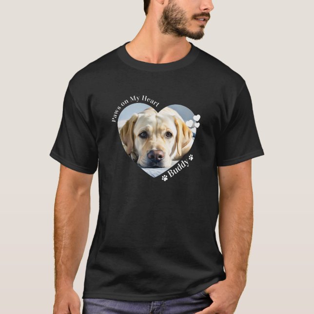 Custom Paws on my heart Dog Lover Pet Photo  T-Shirt (Front)