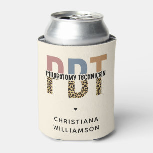 Custom PBT Phlebotomy Technician Leopard Print Can Cooler