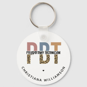 Custom PBT Phlebotomy Technician Leopard Print Key Ring