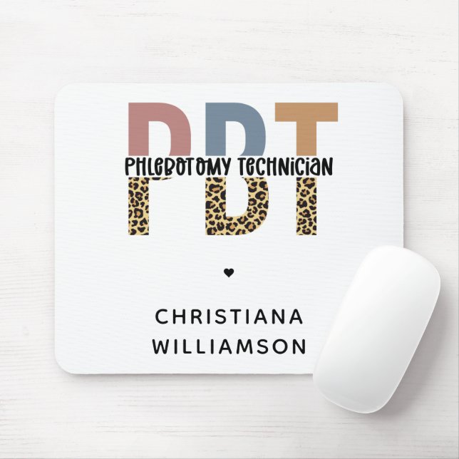 Custom PBT Phlebotomy Technician Leopard Print Mouse Pad (With Mouse)