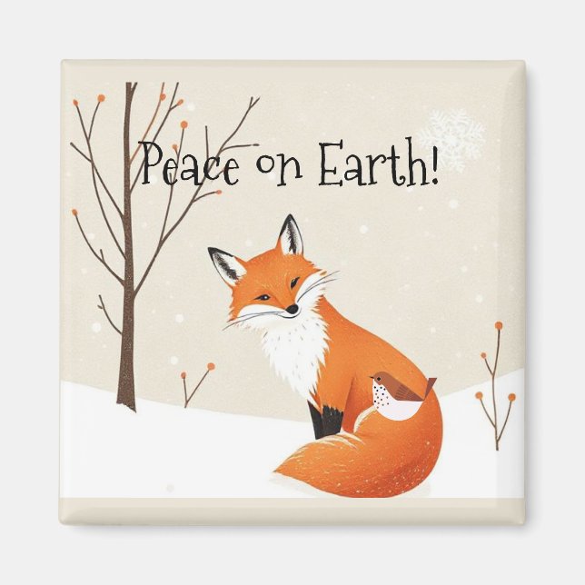 Custom  Peace Earth Minimalist Fox Bird Animal Magnet (Front)