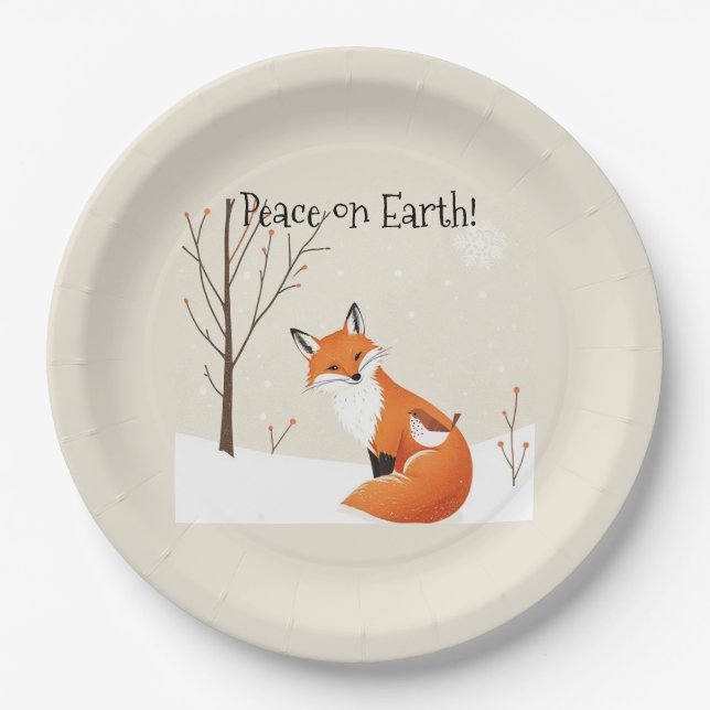 Custom  Peace Earth Minimalist Fox Bird Animal Paper Plate (Front)