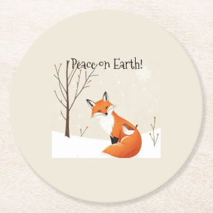 Custom Peace Earth Minimalist Fox Bird Animal Round Paper Coaster
