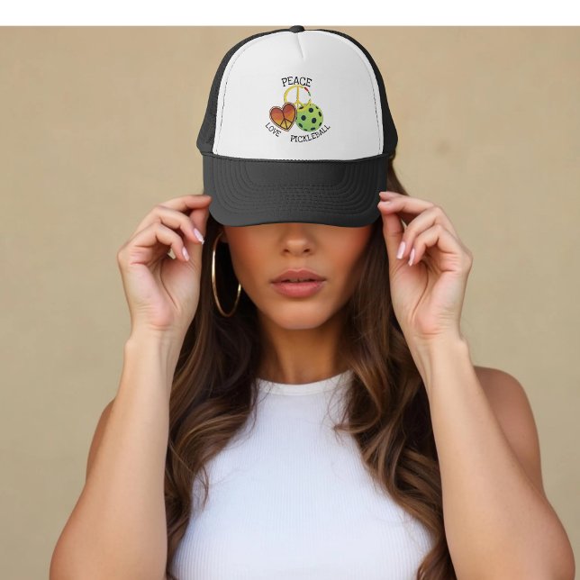 Custom Peace Love Pickleball Fun Player Trucker Hat (Creator Uploaded)