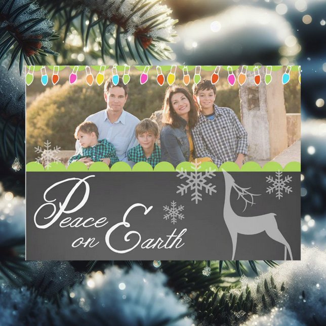 Custom Peace on Earth Chalkboard Holiday Photo Card (Creator Uploaded)