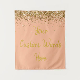 Custom Peach and Gold Birthday Party Photo Booth Tapestry