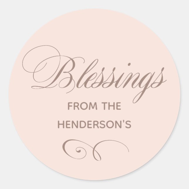 Custom Peach Blush Blessings  Classic Round Sticker (Front)