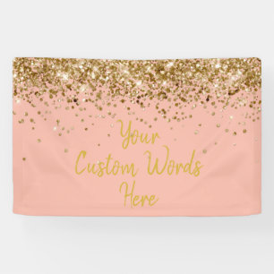 Custom Peach Gold Birthday Party Photo Booth Prop Banner