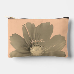 Custom Peach Gold Floral Watercolor Wildflower  Accessory Pouch