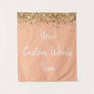 Custom Peach White Gold Birthday Party Photo Booth Tapestry