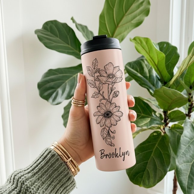 Custom Peachy Pink Floral Tumbler Gift for Mom (Peach Pink Floral Tumbler Birthday Gift for Her, Custom Floral Tumbler Mother’s Day Gift for Mom)