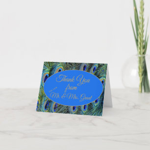 Custom Peacock Feathers Blue Wedding Thank You Card