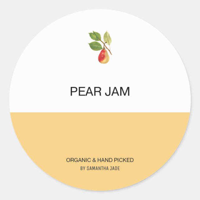 Custom Pear Jam & Preserve Jar Labels for Pantry (Front)