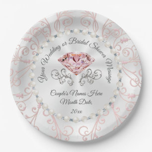 Custom Pearls and Blush Pink Diamond Paper Plates