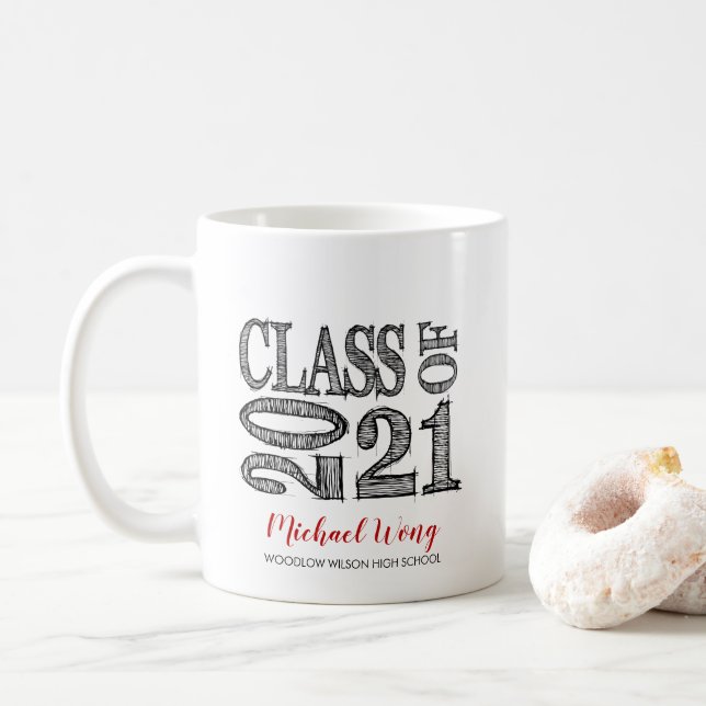 Custom Pen Sketch Class of 2021 Graduation Coffee Mug (With Donut)