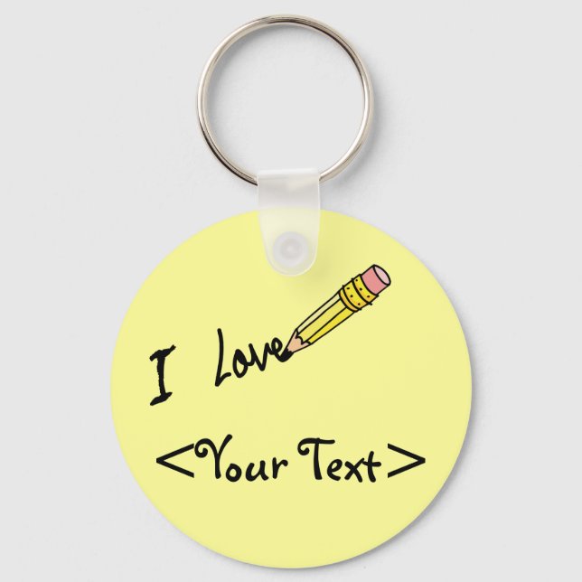 CUSTOM PENCIL WRITING I LOVE, <Your Text> Key Ring (Front)