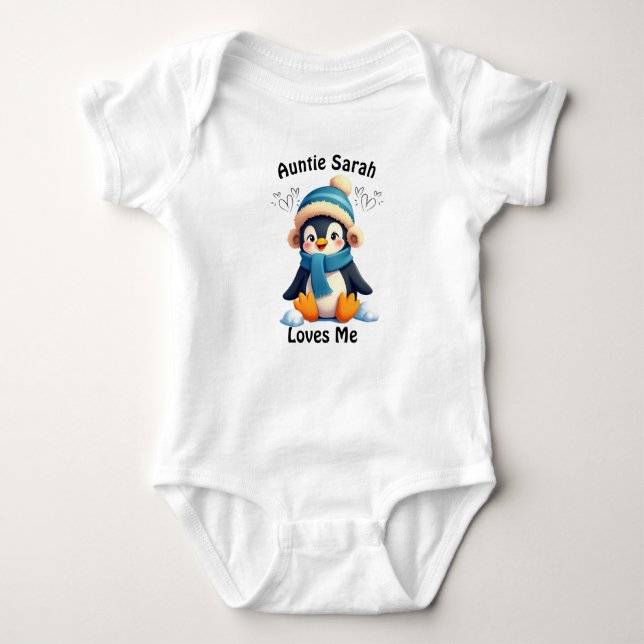 Custom Penguin Baby Suit - Auntie Sarah Loves Me! Baby Bodysuit (Front)