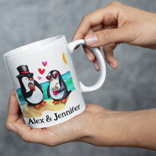 Custom Penguin Couple Names Personalised Coffee Mug