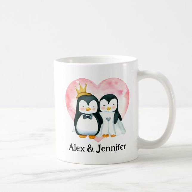 Custom Penguin Couple Wedding Personalised Coffee Mug (Right)