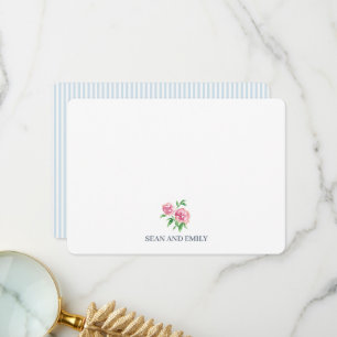 Custom Peonies Painting Stripe Stationary Thank You Card