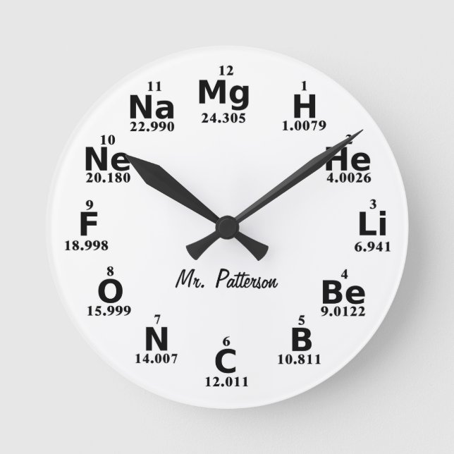 Custom Periodic Table Science Element Round Clock (Front)