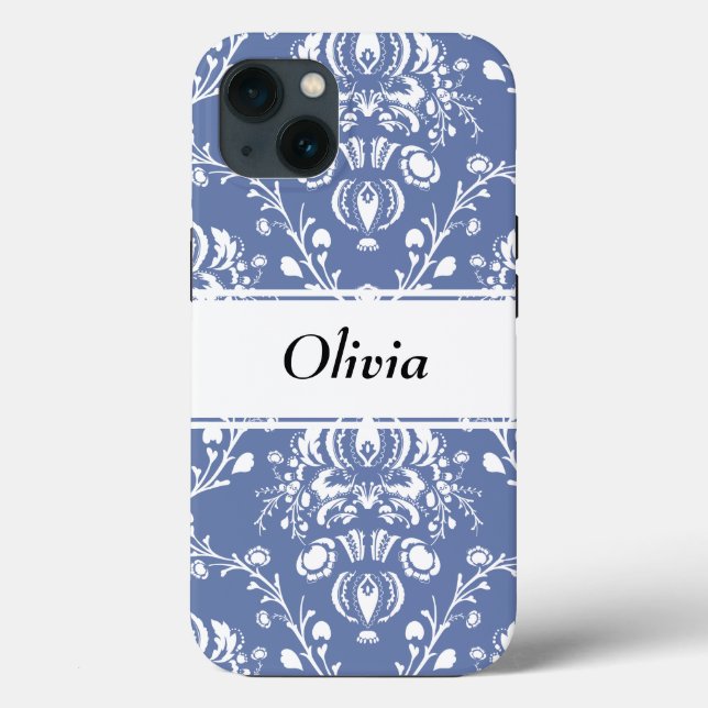Custom Periwinkle Blue and White Damask Case-Mate iPhone Case (Back)