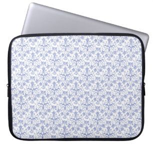 Custom Periwinkle Blue on White Decorative Floral Laptop Sleeve