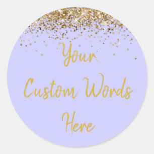 Custom Periwinkle Purple Gold Birthday Party Favor Classic Round Sticker