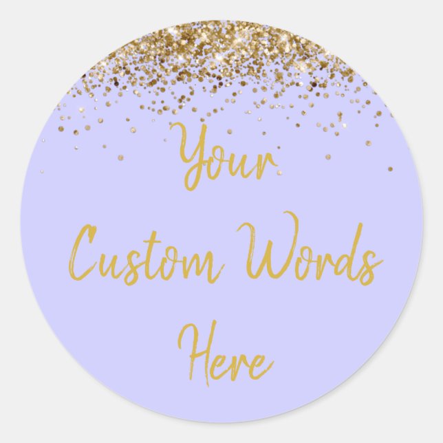 Custom Periwinkle Purple Gold Birthday Party Favou Classic Round Sticker (Front)