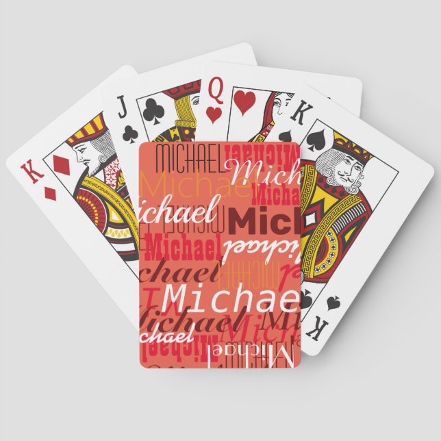 Custom Personal Name Printed Allover Orange-Red Playing Cards (Back)