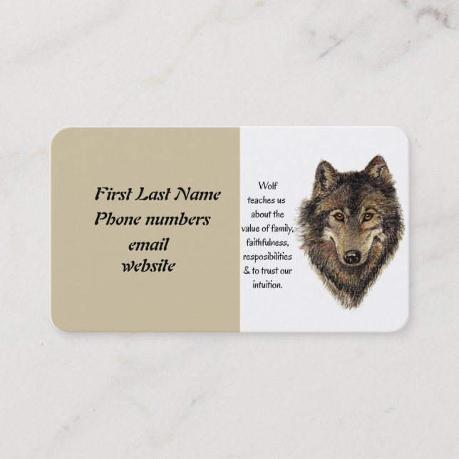 Custom Personal Wolf Totem Business Card (Front)