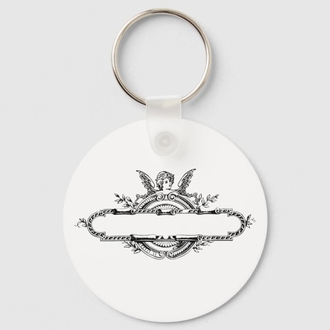 Custom personalise angel cherub fleur di lis print key ring (Front)