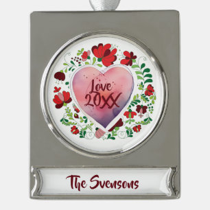 Custom Personalise Christmas Family Name Decor Silver Plated Banner Ornament