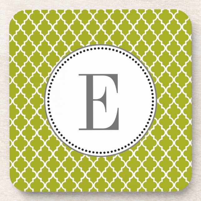 Custom personalise lime quatrefoil  monogram coaster (Front)