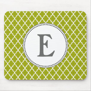 Custom personalise lime quatrefoil  monogram mouse pad
