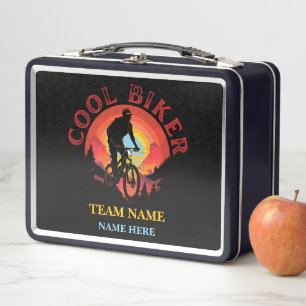 Custom Personalise Name Cool Biker Biking Team Metal Lunch Box